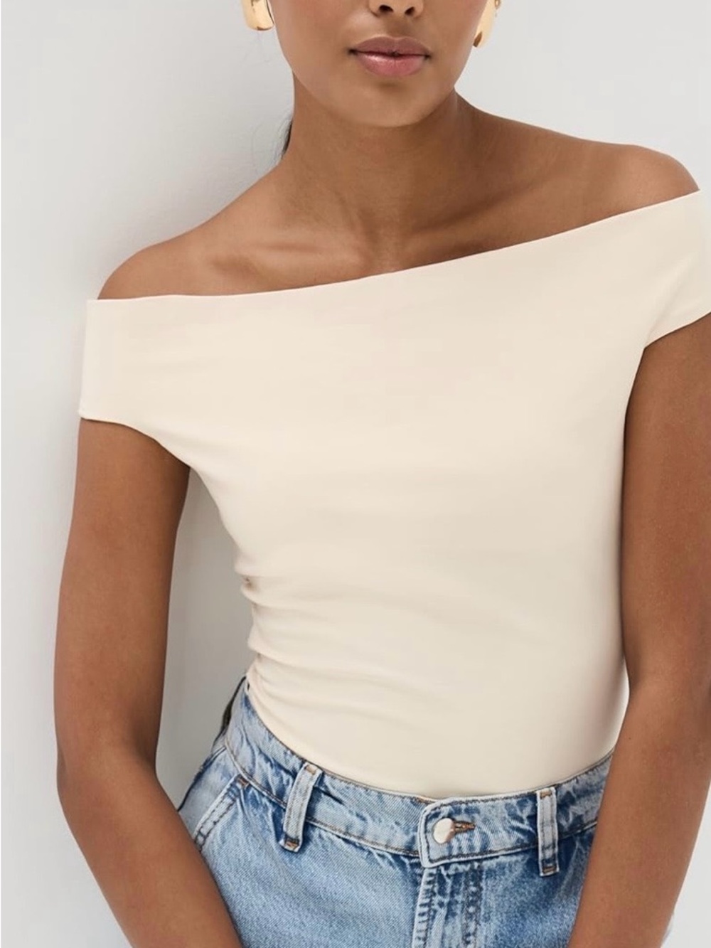 Reformation Cream Off-Shoulder Top